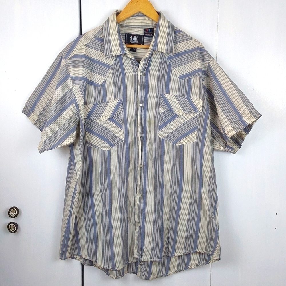 Rock Creek Ranch Men's Blue/White Striped Shirt Western Pearl Snap Cowboy Sz.2X